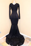 Niulatu Long V-neck Sequined Mermaid Black Prom Dress with HZ1007