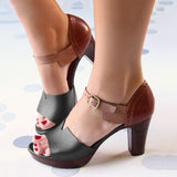 Niulatu Sandals Chunky Heel Women Sandals Summer elderly Ankle Strap Elegant Ladies Shoes High Heel Peep Toe Leather Pumps DJSE