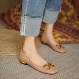 Niulatu Flat Shoes Retro Square Toe Leather Loafers for Women 2025 Spring Casual Flats Elegant Metal buckle female Shoes DJSE