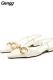 Niulatu Women White Flats Slingbacks Sexy Summer Fashion Pointed Toe Sandals Elegant Office Lady Flat Shoes Casual Flat Slides DJSE