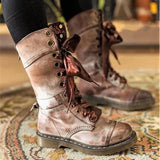 Niulatu New Mid-Calf Boots Autumn Winter Non-slip Flat Shoes Vintage Sexy Steampunk Leather Retro Buckle Ladies Snow Boots DJSE