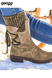 Niulatu Women Winter Mid-Calf Boots Flock Winter Shoes Ladies Fashion Snow Boots Shoes Thigh High Suede Warm Botas Zapatos De Mujer DJSE