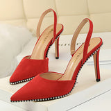 Niulatu Shoes Rivet High Heels Woman Pumps Pu Leather Women Heels 9cm Sexy Party Shoes Black Red Apricot Wedding Shoes Female DJSE