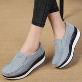 Niulatu Women Flat Platform Loafers Ladies Elegant Suede Leather Moccasins Shoes Woman Slip On Moccasin Women's Blue Casual Shoes DJSE