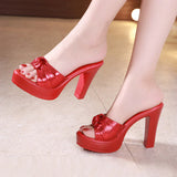 Niulatu 32-43 Block Heel Platform Slippers Women Wedding Shoes Gold Red Summer 2025 OL High Heels Slides Ladies Office Shoe DJSE