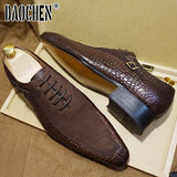 Niulatu Men Oxford Shoes Lace up Split Toe Coffee Black Formal Men Dress Shoes Suede Patchwork Crocodile prints Leather Shoes Men DJSE