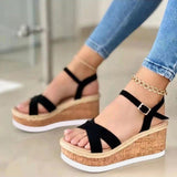 Niulatu Wedge Sandals for Women Summer Casual Non-slip Peep Toe Platform Shoes Rubber Sole Buckle Elegant Heels Women Shoes DJSE