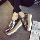 Niulatu Spring Casual Solid Flat Women Shoes Patent Leather Lace-Up Loafers Flat Platforms British Style Ladies Oxfords DJSE