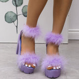Niulatu Sandals High Heels with Fur Female Platform Pumps Women Ankle Strap Women's Wedge Shoes 2025 Summer DJSE