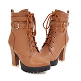 Niulatu Women Ankle Boots Lace Up Fall Winter Platform Ladies Boots Large Size Fashion Shoes White Black Brown 659 DJSE