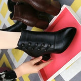 Niulatu Winter Women Boots Pu Leather Solid Color Mid Chunky Heel Ankle Boots Button Pumps Shoes Warm Ladies Short Booties DJSE