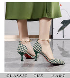 Niulatu Sexy Ladies High Heels Women Stiletto Houndstooth Color Matching Metal Pointed Toe Shoes For Wedding Women DJSE