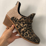 Niulatu Women Footwear Autumn Leopard Canvas Shallow Ankle Boots 2025 Casual Ladies Zip Mid Heels Pointed Toe Female Woman Flats Shoes DJSE