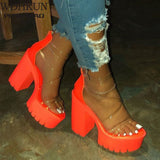 Niulatu Club Party Platform Chunky Heel Sandals Summer Plus Size Shoes Transparent Gladiator Heel Sandals Shoes Women DJSE