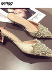 Niulatu Fashion Sexy Women Shoes Elegant String Bead Crystal Patchwork Slip-On 35-42 Thin Heels Slipper NEW AD1147 DJSE