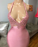 Niulatu Girl Prom Dresses Mermaid Sleeveless Pink Prom dresses | Sexy Beads Appliques Evening Dresses HZ0113