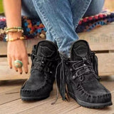 Niulatu Women Ankle Boots British Style Tube Frosted Tassel Boots Pop Tide Lace-Up Boho Boots Women Cowboy Shoes Botas Mujer DJSE