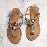 Niulatu Shiny Diamond Buckle Flat Bottom Large Size 36-42 Women Sandals Gladiator Female Summer Shoes Black Gold Footwear DJSE