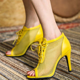 Niulatu Women's Sandals Summer Comfort High Quality Air mesh Peep Toe Shoes Fashion Sexy High Heels Dancing Shoes Plus Size 47 DJSE