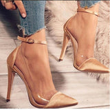 Niulatu Women's High-heeled Shoes New Toe Monochrome Belt Buckle Fashion Single Shoes Pink Black Apricot Size 34 And 43 DJSE
