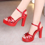 Niulatu 32-43 Block Heel Platform Sandals Women Wedding Shoes Summer 2025 Elegant Leather High Heels Sandals Ladies Office DJSE