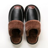 Niulatu Men Winter Leather Slippers Bedroom Cotton Slippers Male Waterproof Thick Plus Velvet Indoor Warm House Home Slippers Shoes DJSE