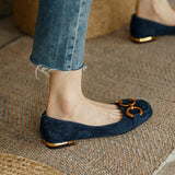 Niulatu Flat Shoes Retro Square Toe Leather Loafers for Women 2025 Spring Casual Flats Elegant Metal buckle female Shoes DJSE