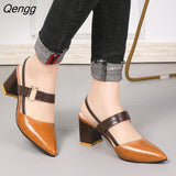 Niulatu Sandals Women's Pointy Chunky High Heel 6CM Casual Shoes PU Buckle Strap White Zapatos De Mujer Tendencia Plus Size DJSE