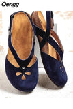 Niulatu Women Sandals Plus Size Flat Round Toe Sandals Female Casual Ankle Hollow Sandals Elegant Soft Beach Sole Women Shoes988 DJSE