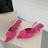Niulatu Women Slingback Sandals Fashion Bow-knot Buckle Ladies Pumps Shoes Thin Low Heel Pointed Toe Slip On Mules DJSE