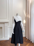 Niulatu One Shoulder Black White Satin A Line Prom Dress Formal Evening Dress HZ1007