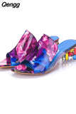 Niulatu large sizes 41 elegant crystals chunky Heels Summer women's Shoes Woman Sandals leisure slippers PU Basic DJSE