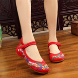Niulatu Women All-match Embroidered Shoes Ladies Dance Wedding Shoes Ethnic Style Hanfu Mid-heel Pumps DJSE