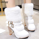 Niulatu Women Boots Christmas Ankle Boots High Heels Ladies Shoes Femme Warm Elegant Short Boots Red Black Shoes Plus Size DJSE