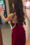 Niulatu Burgundy Spaghetti Straps Beaded Mermaid Formal Evening Dress Prom Dress HZ1007