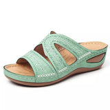 Niulatu Women Summer Orthopedic Sandals Women Car Line Slides Open Toe Sandals Breathable Leather Casual Female Platform Retro Shoe DJSE