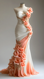 Niulatu Peony Flower Appliques Chiffon Prom Dress Mermaid Long Evening Dress HZ1007