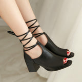 Niulatu Women Sandals Peep Toe High Heels Summer Gladiator Shoes Black Brown Woman Ankle Strap sandalias Female mujer Big Size DJSE