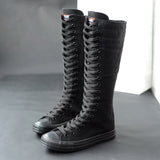 Niulatu 2025 Spring Autumn Women Canvas Casual Shoes Long Knee High Boots Lace-Up Zipper Comfortable Flat Sneakers Small Size DJSE