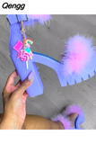 Niulatu Sandals High Heels with Fur Female Platform Pumps Women Ankle Strap Women's Wedge Shoes 2025 Summer DJSE