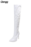 Niulatu Women Boots Mirror Platform Pointy Toe Punk High Thin Heels Over The Knee Long Boots High Quality Zip Casual Party Shoes DJSE