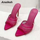 Niulatu Shoes 2025 Mesh Pumps Mules Pointed end Slippers Female High Heel Hollowed out Stiletto Dress Shoes sandalias mujer DJSE