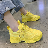 Niulatu Spring Autumn Platform Sneakers Women Casual Lace Up Thick Bottom Walking Shoes Woman Non Slip Yellow Sneakers Mujer DJSE