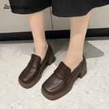 Niulatu Women Chunky heels Height Increase Shoes Ladies Vintage loafers Japanese Student Shoes College Style High Heels DJSE
