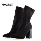Niulatu Slim Stretch Ankle Boots for Women Pointed Toe Sock Boots Square High Heel Boots Shoes Woman Fashion Bota Feminina 41 DJSE