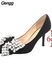 Niulatu Bowknot Pumps Women 2025 New Thin Heels Bling Rhinestones Wedding Party Shoes Woman Pointed Toe High Heels Shoes DJSE