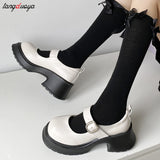 Niulatu Platform Heels Mary Jane Shoes Simple Lolita Shoes Black Platform Shoes Student College Sweet Medium Heel Women's white DJSE