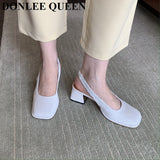 Niulatu Women Shoes Slingbacks Thick Heel Sandals Elegant Pumps For Party Wedding Shoe Square Toe Sandal Slip On Mule Shoe Mujer DJSE