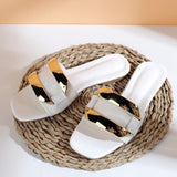 Niulatu Women's Slippers Retro Personality Big Button Flat Fashion Summer Beach Slides for Female Breathable Ladies Shoes DJSE