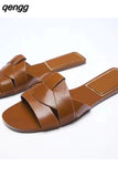 Niulatu Women's Flat Slippers Sandals Shoes For WomanOpen Toe Rear Empty Beach Shoes Luxury Designer Shoes Flat Sandal DJSE